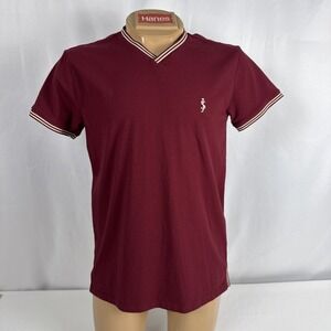 SCOTT JAMES V-NECK T SHIRT MENS L Burgundy ENGLAND